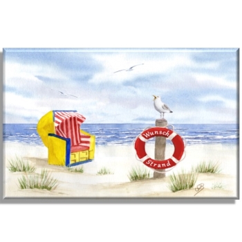 Leinwand 30 x 20 cm Keilrahmen Canvas-Leinen Aquarell Maritim Kunst Druck Kunstdruck Nordsee Cuxhaven Duhnen Strandkorb Strand Meer